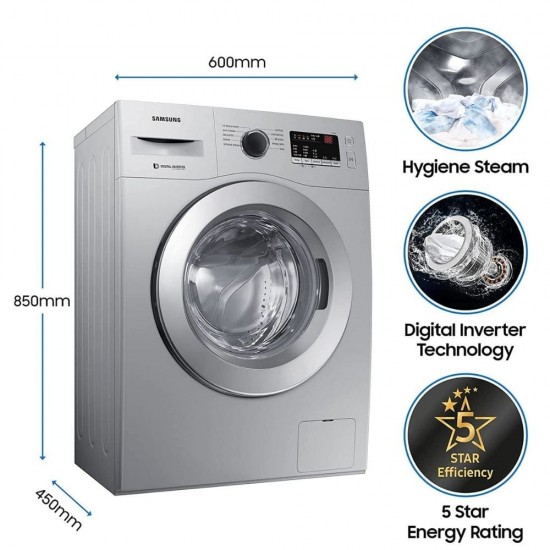 Samsung 6 kg 5 Star Front Load Inverter Fully Automatic Washing Machine with Heater WW60R20GLSS/TL, Silver