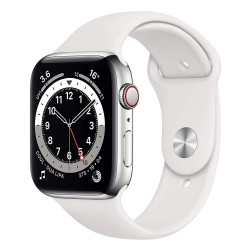 Apple Watch Series 6 44mm,Cellular Silver Stainless Steel Case Sport Brand With, White Strap
