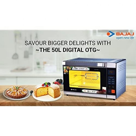 Bajaj 50 DCRSS 50 Litres Digital Display Oven Toaster Griller (OTG) With Rotisserie and Convection Stainless Steel Body, Black
