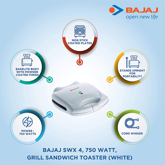 Bajaj Majesty New SWX 4 750-W Toaster Grill, White