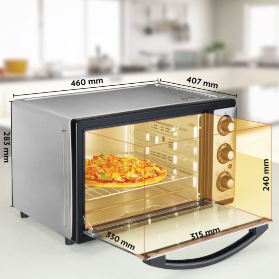 Borosil Prima 25 L Oven Toaster & Grill & Convection Heating, 5 Heating Modes, Silver
