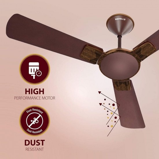 Havells Enticer Art Heritage Edition 1200mm 3 Blade Dust Resistant Ceiling Fan, Espresso Brown