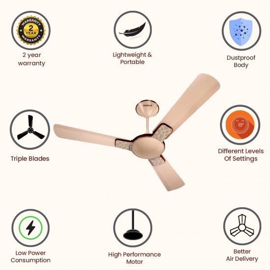 Havells Enticer Art NS Fauna 1200mm 3 Blade Ceiling Fan, Champagne Cola