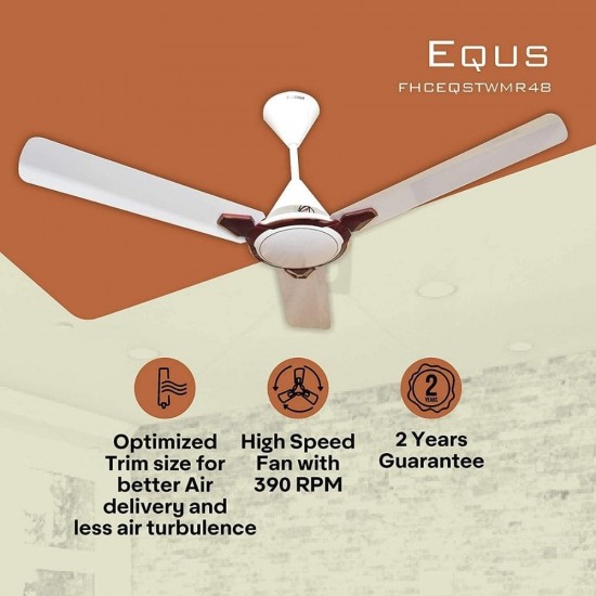 Havells Equs 1200mm 3 Blade Ceiling Fan, White Maroon