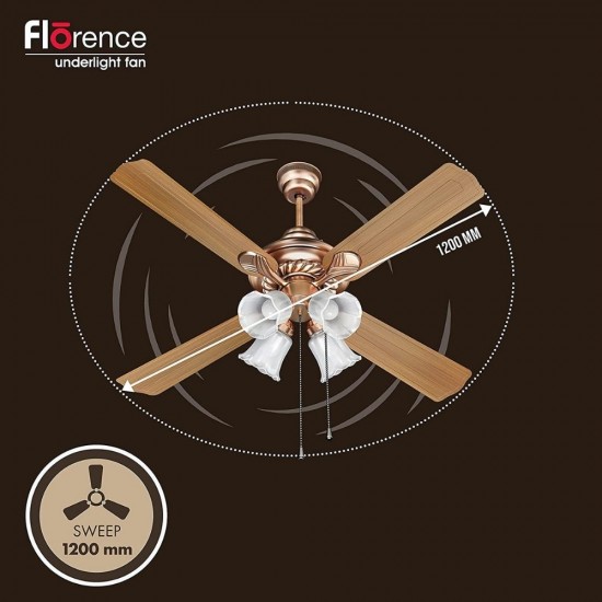 Havells Florence 1200mm 4 Blade With Underlight Ceiling Fan, Walnut Black Antique Copper
