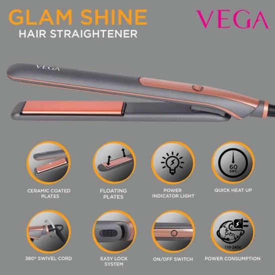VEGA Glam VHSH-24 Shine Hair Straightener, Grey