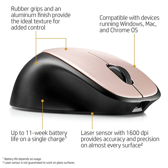 HP 500RG Envy Rechargeable Wireless Mouse With USB 2.0, Rose Gold Black