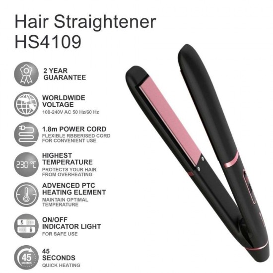 Havells HS4109 Ceramic Plates Fast Heat Up Hair Straightener, Black
