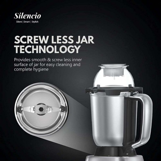 Havells Silencio 4 jar 500 Watt Steel Jar,Digital Display with Pre-Set Options,Triple Safety Protection 2 Litre Jar Mixer Grinder, Grey Black