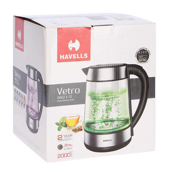 Havells Vetro Digi 1.7L Electric Kettle Transparent, Grey
