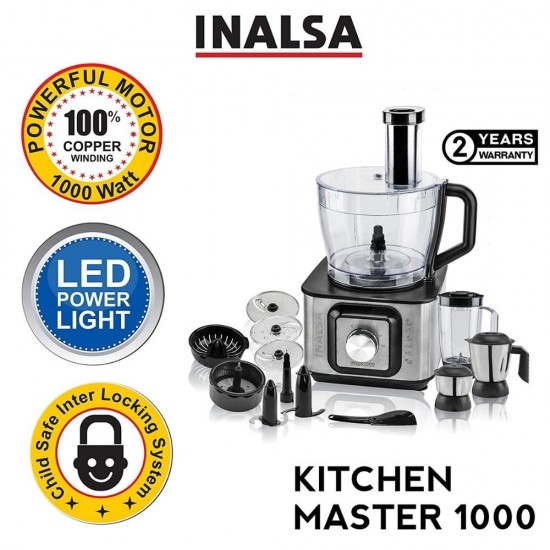 Inalsa Inox 1000 1000-W Food Processor, Silver & Black