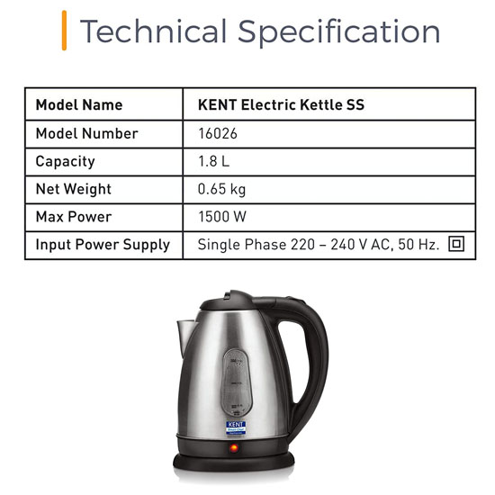 Kent 16026 Electric Kettle (1.8 Litre)-Silver
