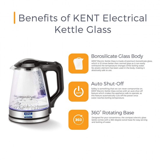 Kent 16023 Transparent Electric Kettle (1.7 Litre)- Black