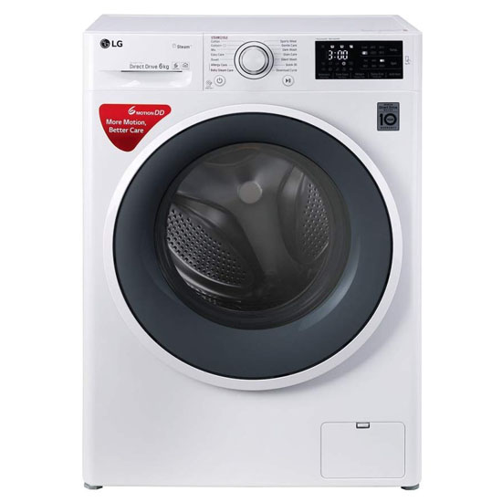 LG 6 kg Inverter Fully-Automatic Front Loading Washing Machine Inbuilt Heater FHT1006ZNW-White
