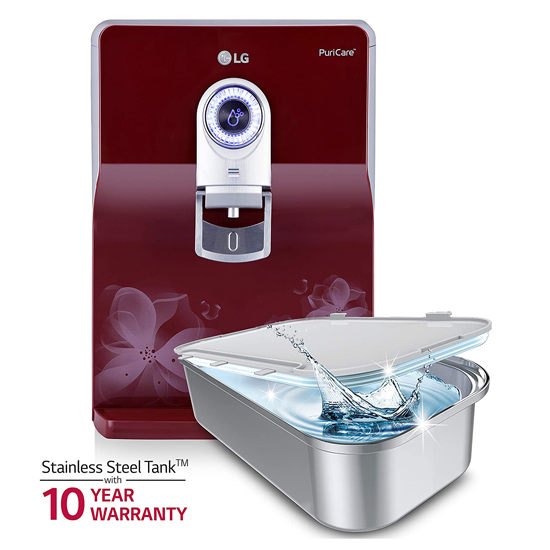 LG WW172EP 8 Litter RO+UV Plus Mineral Booster Water Purifier With Stainless Steel Tank, Red