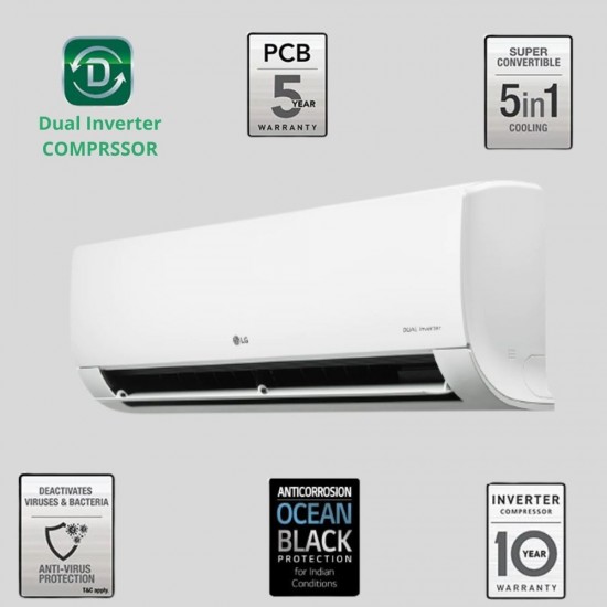 LG 1.5 Ton 5 Star Dual Inverter Split Air Conditioner with 5-in-1 MS-Q18YNZA 2021 Model Convertible Cooling & HD Filter with Anti-Virus protection, White