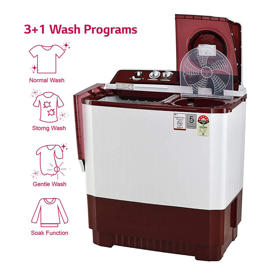 LG 10 Kg 5 Star Semi-Automatic Top Load Washing Machine (P1040SRAZ)-Maroon-White
