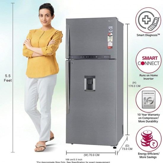 LG 471 L 3 Star Inverter Forest Free Wi-Fi Water Dispenser Double Door Convertible Refrigerator GL-T502XPZ3, Shiny Steel