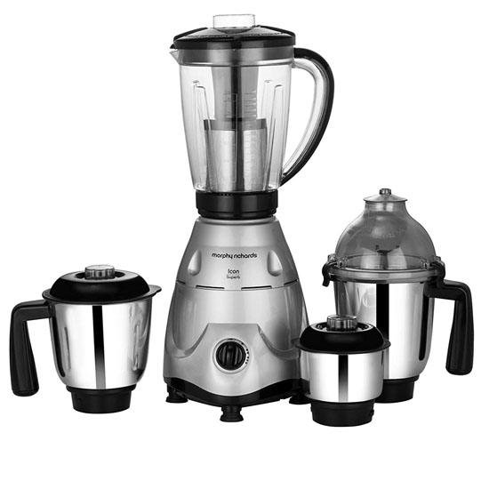Morphy Richards Icon Superb 750 Watts Mixer Grinder with 4 Jars, Silver Black