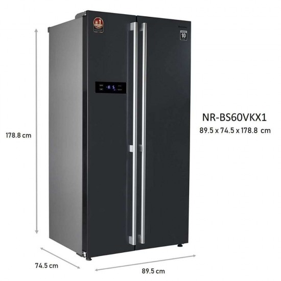 Panasonic 584 L Inverter Frost-Free Side by Side Refrigerator, NR-BS60VKX1 Stainless Steel Finish, Dark Grey