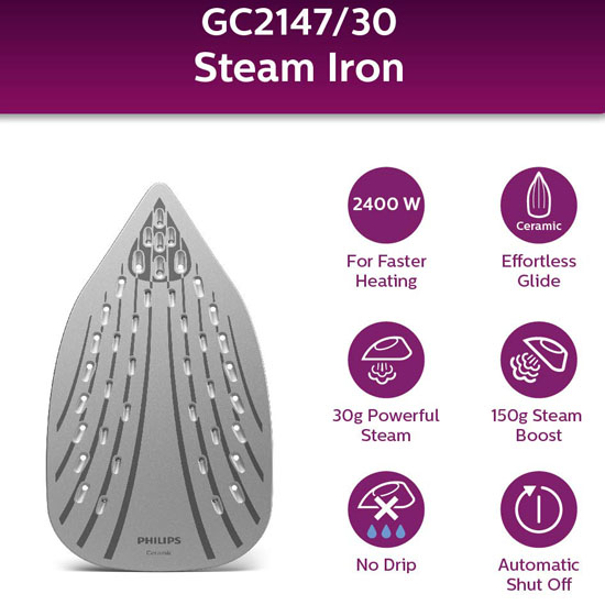 Philips GC2147/30 EasySpeed Plus Steam iron, Purple