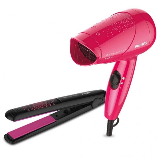 Philips HP8643/46 Styling Kit with Dryer and Straightener, Pink Black