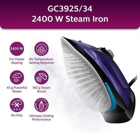 Philips Perfect Care GC3925/34 2400-Watt No Burn Steam Iron, Purple