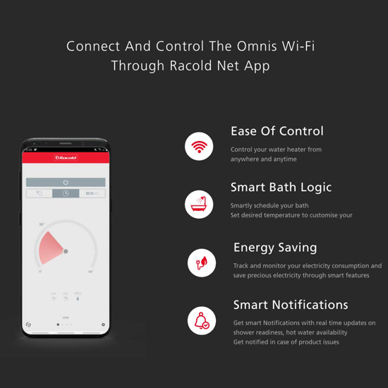 Racold Omnis 25L Electric Water Geyser WiFi 2KW, White Black Racold Omnis 25L Electric Water Geyser WiFi 2KW, White Black