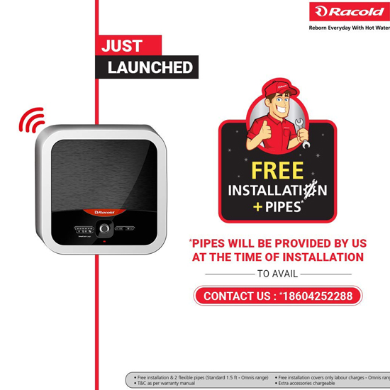 Racold Omnis 25L Electric Water Geyser WiFi 2KW, White Black Racold Omnis 25L Electric Water Geyser WiFi 2KW, White Black