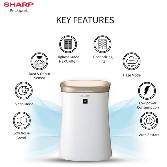 Sharp FP-F40E-W Air Purifier Portable Room Air Purifier Dual Purification, White Gold 