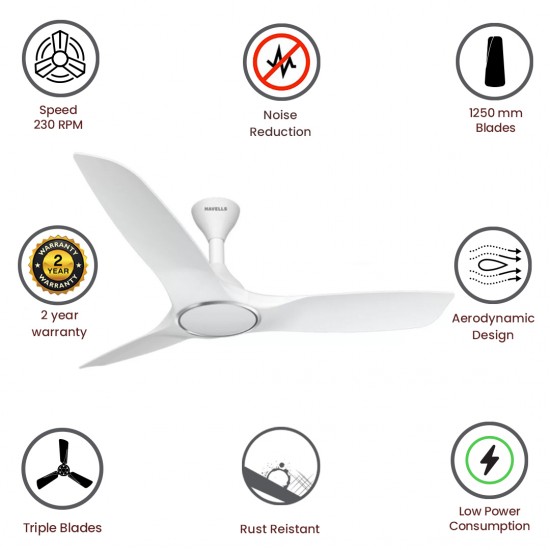 Havells Stealth Air 1250mm (Rpm 280) 3 Blade Ceiling Fan, Pearl White