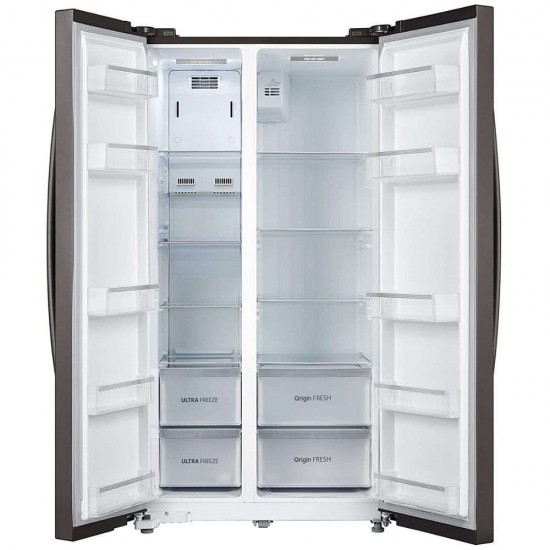 TOSHIBA 587 L Inverter Frost Free Side by Side Refrigerator, GR-RS530WE-PMI(06), Stainless Steel Finish