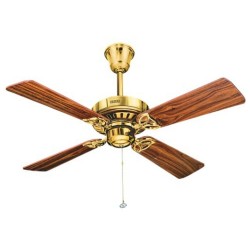 Usha Hunter Bayport 1067 mm 4 Blade Ceiling Fan, Bright Brass With Walnut Blade