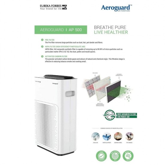 Eureka Forbes Aeroguard AP 500  UHD HEPA Filter 6 Stages of Filtration Air Purifier, White