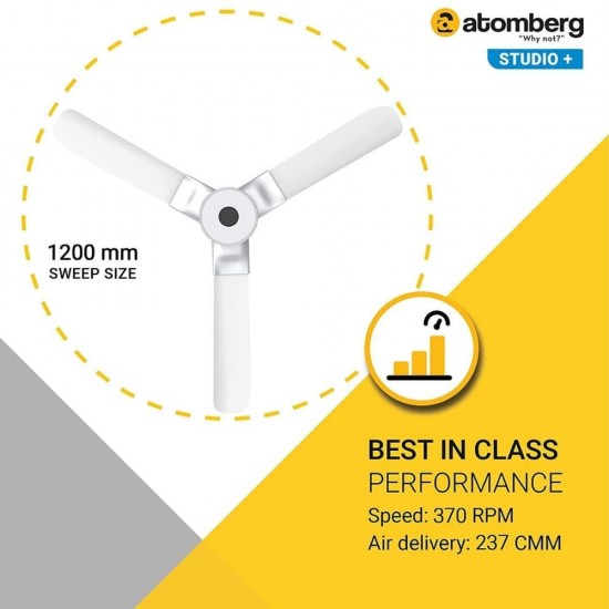 Atomberg Studio Plus 1200mm BLDC motor Energy Saving with Remote Control Ceiling Fan, Marble White