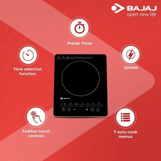 Bajaj Magnifique 2000W Induction Cooktop with Pan Sensor, Black