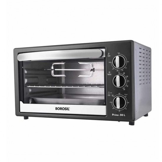 Borosil Prima 30 Liters Oven Toaster & Grill, Motorised Rotisserie & Convection Heating, 6 Heating Modes, Black