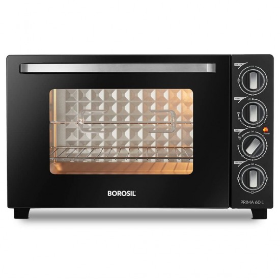 Borosil Prima 60 Liters Oven Toaster & Grill, Motorised Rotisserie & Convection Heating, 12 Heating Modes, Black