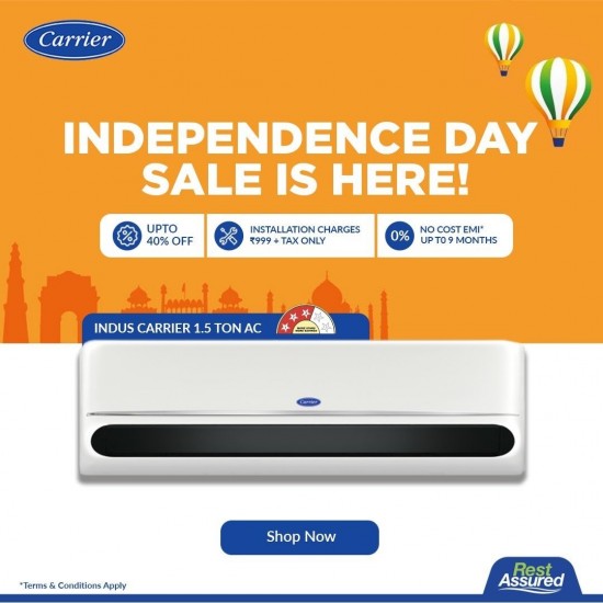 Carrier 1.5 Ton 3 Star Indus NX 18K With Anti Viral Shield Fixed Split AC, White