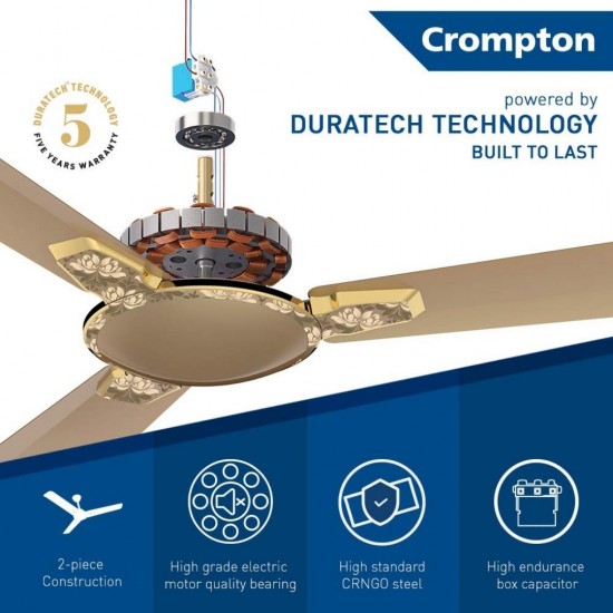 Crompton New Aura 2 Designer 2D Anti Dust 1200mm With Duratech Technology ceiling fan, Brocade Birken Gold