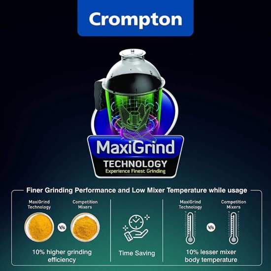 Crompton Ameo 750-Watt 3 Jars Mixer Grinder With Vent-X Technology, Black & Green