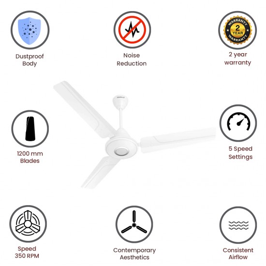 Havells Efficiencia Neo 1200 mm (Rpm 350) BLDC Motor 3 Blade Ceiling Fan, White Havells Efficiencia Neo 1200 mm (Rpm 350) BLDC Motor 3 Blade Ceiling Fan, White