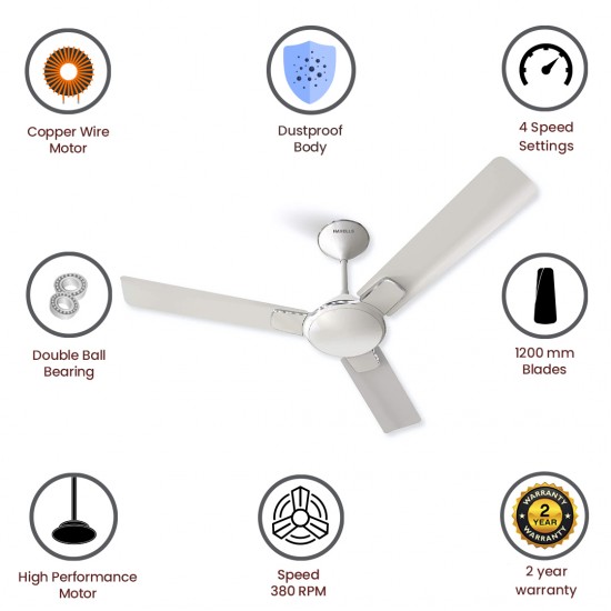 Havells Enticer 1200mm (Rpm 350) 3 Blade Ceiling Fan, Pearl White Chrome