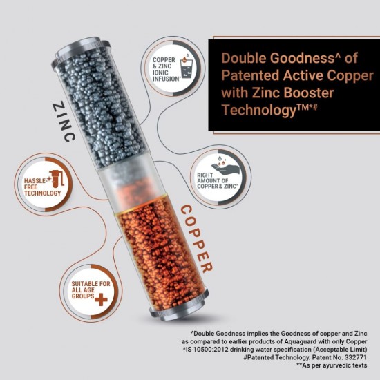 Eureka Forbes Aquaguard Aura 7L RO+UV+UF+MTDS+Active Copper+Mineral Guard+UV E-boiling Technology, Black & Copper