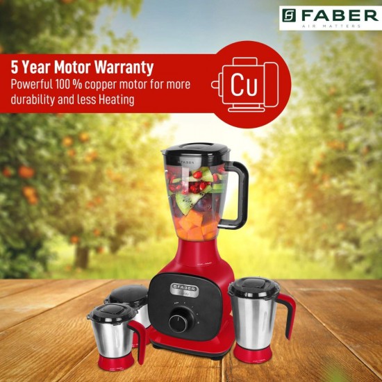 Faber FMG Candy 1000 3J 1000W With 3 Jar Mixer Grinder, Mystic Red