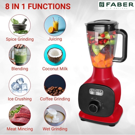 Faber FMG Candy 1000 3J 1000W With 3 Jar Mixer Grinder, Mystic Red