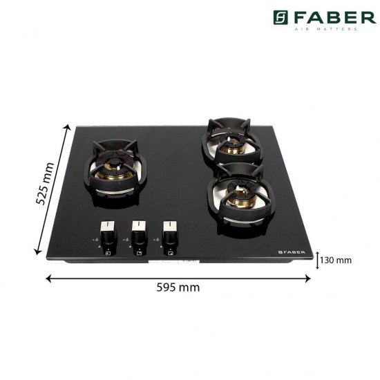 Faber Hob Nexus IND HT603 CRS BR CI AI, 3 Burners Auto Ignition, Black