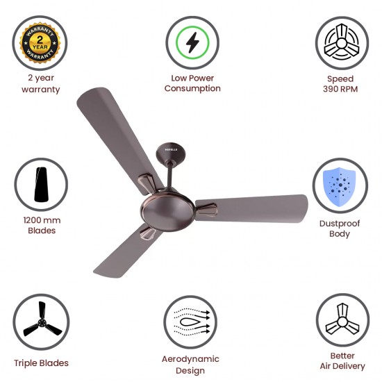 Havells Festiva 1200mm 3 Blade Dust Resistant Ceiling Fan, Espresso Brown Havells Festiva 1200mm 3 Blade Dust Resistant Ceiling Fan, Espresso Brown