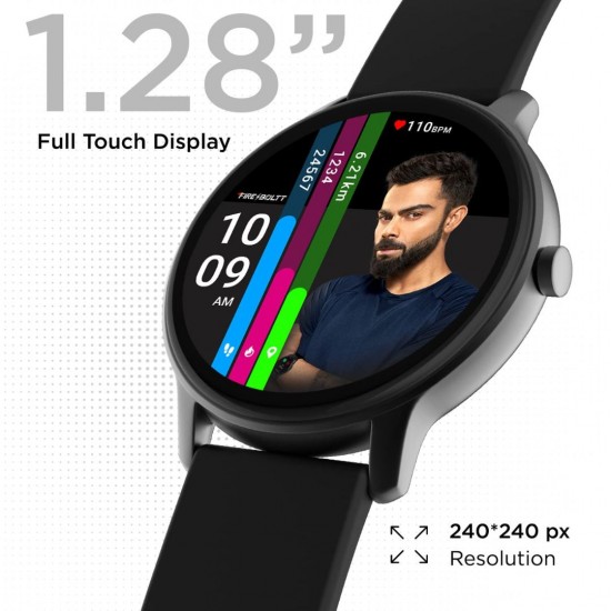 Fire-Boltt Rage Full Touch 1.28” Display, 60 Sports Modes with IP68 Rating Smartwatch, Sp02 Tracking, Black