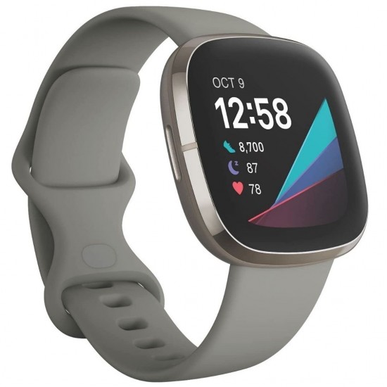 Fitbit Sense Advanced Health With 6+ Day Battery Life Smartwatch, Sage Grey/Silver